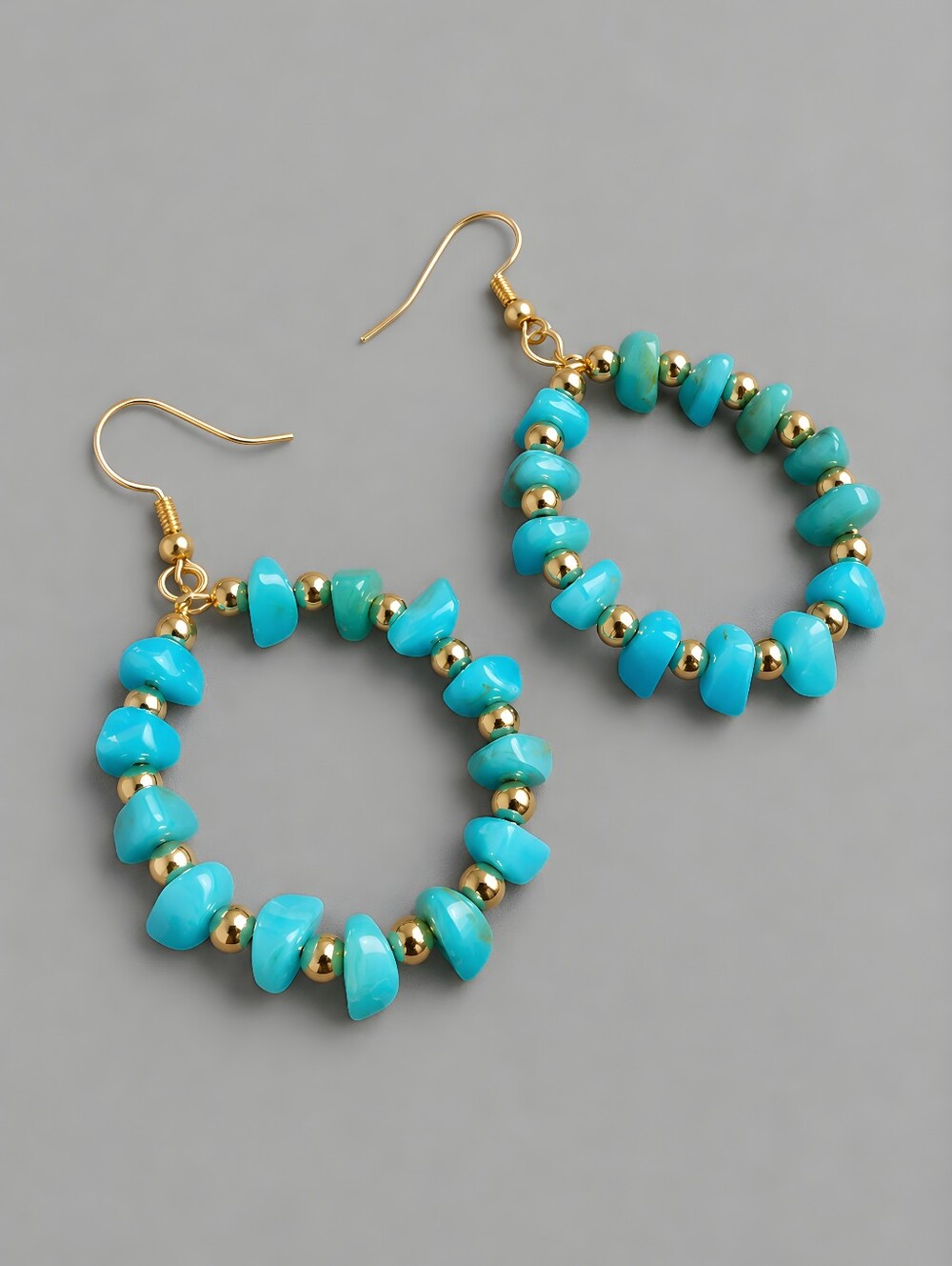 Boho Turquoise Acrylic Beaded Hoop Earrings Gold Teardrop Handmade
